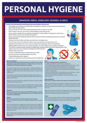 Poster Personal Hygiene For Kitchen And Restaurants Haccp