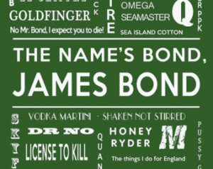 James Bond Print - 007 - James Bond Movie Quotes - Original wall decor ...