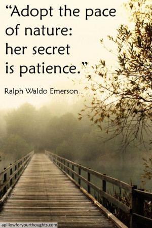 Adopt the pace of nature: her secret is patience -Ralph Waldo Emerson ...