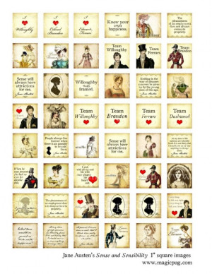 Jane Austen Sense and Sensibility 1x1 inch square digital collage ...