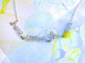 Here Comes The Sun Necklace - Silver Wire Word Jewelry - Beatles ...