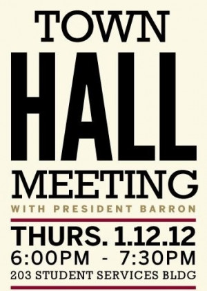 FSU Town hall meeting with president Barron flyer