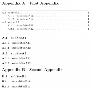 Appendix in a Table of Contents Appendices