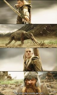 Legolas and Gimli..HA i love this entire scene, w/ the contest :P More