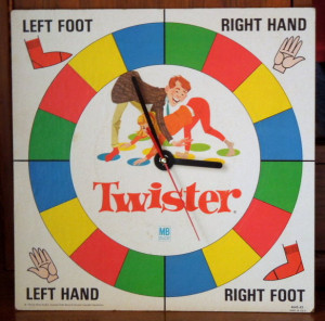 Upcycled Vintage Twister Game Spinner Analog Clock