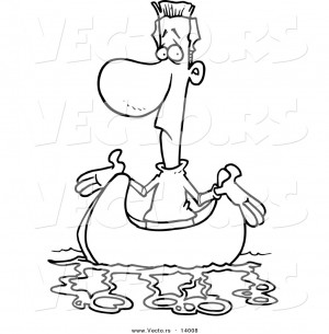 Vector of a Cartoon Man Shrugging in a Boat, up a Creek and Without a ...