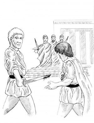 enotes.comPictures: Brutus stabs Caesar