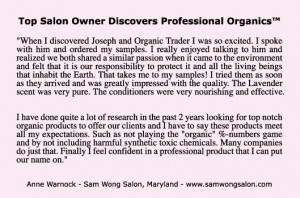 testimonial for professional organics salon styling products