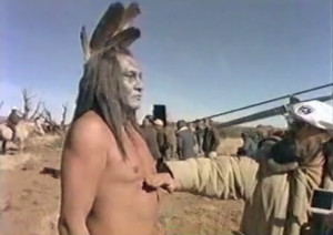 Will Sampson on the set of The Outlaw Josey Wales (1976)