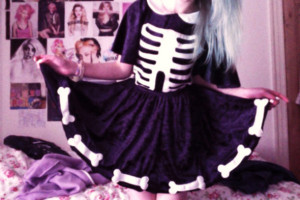-dress-skeleton-pastel-goth-black-black-dress-kawaii-cute-grunge-goth ...