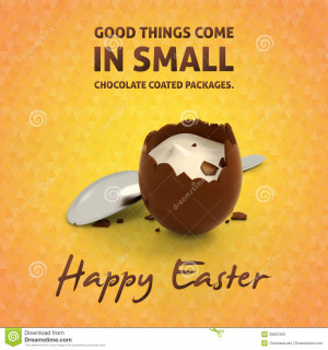 Happy Easter eggs quotes and illustration of crashed chocolate egg ...