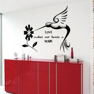 Hummingbird Wall Decals Love Makes Our House A Home Quote Bird Vinyl ...