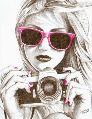 art, camera, cute, drawing, girl, photography, sketch