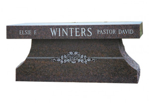 Companion memorial bench with shape carved cultured roses