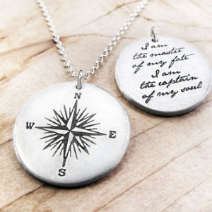 Compass Necklace Invictus quote Inspirational by lulubugjewelry More
