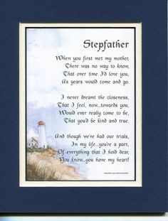 Gift For A Stepfather. Touching 8x10 Poem, Double-matted in Navy ...