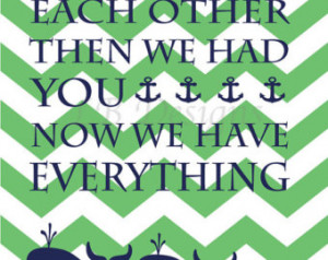 Navy Blue and Kelly Green Chevron Whale and Anchor Nursery Quote Print ...