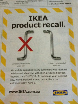 Spotter:Ikea Australia have issued a product recall on left-handed ...