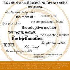This mothers day - lets celebrate ALL those who Mother our Children ...