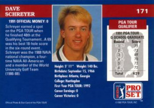 1992 Pro Set PGA Tour #171 Dave Schreyer Back