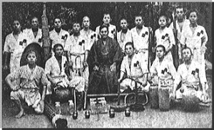 Front row (L-R): Chojun Miyagi, Master Gichin Funakoshi.