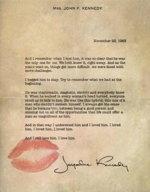 ... JFK. Letter written by Jackie Kennedy on the day of the assassination