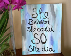 Hand painted 11 by 14 inch quote ca nvas with glitter ...