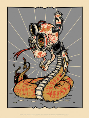 Hot Rod Tattooed Snake by Jeral Tidwell. 18 x 24 Screenprint
