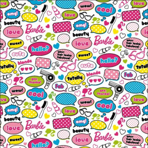 Picture of Barbie Phrases and Beauty Accessories White Cotton Fabric