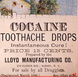 Detail from cocaine toothache drops advertisement, 1885.