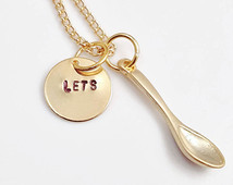 Let's Spoon - Funny Necklace - Hand stamped gold necklace - Gold ...