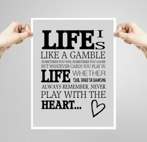 Printable quote art print, life is like a gamble, gift for gambler ...