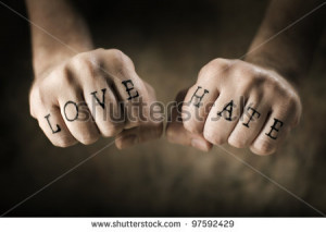 stock-photo-man-with-fake-love-and-hate-tattoos-on-his-hands-97592429 ...