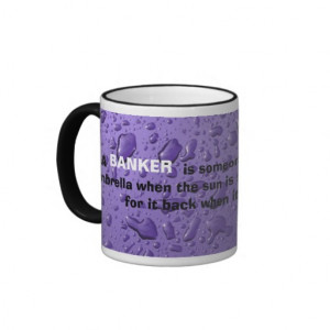 BANKER - Funny quote mug w purple raindrop graphic