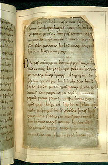 Remounted page from Beowulf , British Library Cotton Vitellius A.XV