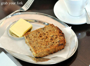 Zucchini and walnut bread served with unsalted butter $4.50