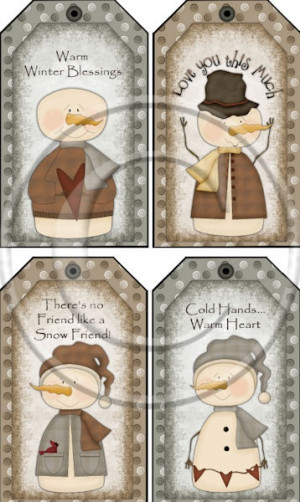 Warm Winter Snowman Instant Printable Colored Large Size Hang Tag # ...