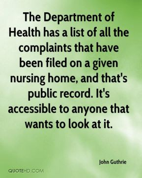 The Department of Health has a list of all the complaints that have ...