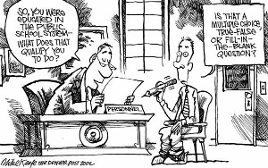 Denver Post cartoon satirizing the effect of standardized tests on ...