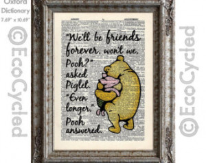 Winnie the Pooh and Piglet Quote 3 Friends Forever on Vintage Upcycled ...