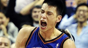 Jeremy Lin (right) and a pair of teammates pray prior to an NBA game ...