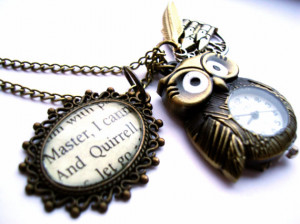 Harry Potter Owl Quote Pocket Watch Wingardium Necklace