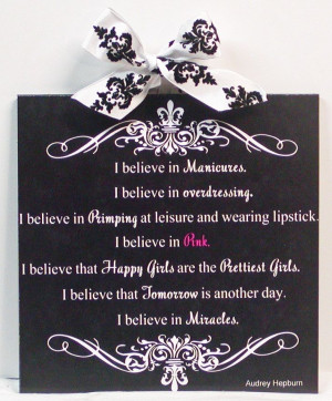 Audrey Hepburn Quote I Believe In Pink #2 Fleur de Lis & Damask Wall ...