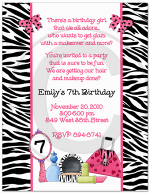 Glamour Diva Birthday Party Invitations, Makeup Party Invitations