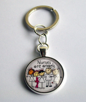 Nurses Are Angels Keyring ~ Nurse Keychain ~ Silver Plated Glass Dome ...