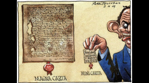 Cartoon entitled 'Magna Carta, Mini Carta' and featuring Tony Blair