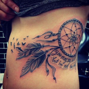 Flying Birds And Dreamcatcher Tattoo On Side Rib