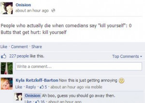 Says Mr. Peaceful, who likes to tell people to kill themselves ...