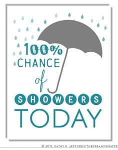Funny Bathroom Wall Art. 100% Chance of Showers Typographic Print ...