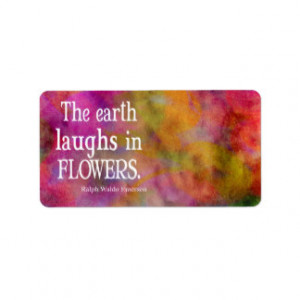 Vintage Emerson The Earth Laughs in Flowers Quote Address Label